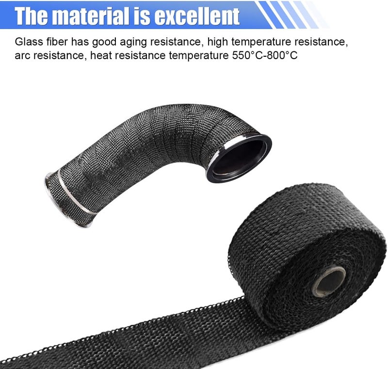 BDZMC 2" x 16 Ft Motorcycle Exhaust Heat Wrap Roll, Exhaust Manifold Heat Wrap Fiberglass Heat Shield Tape, Car Exhaust Tube Thermal Wrap Tape with 10 Stainless Locking Ties - Image 4